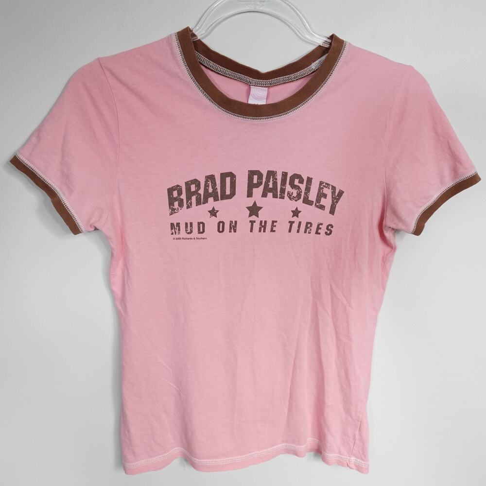 Vintage Y2K Brad Paisley Mud On The Tires 2005Pink Brown T-Shirt Women Medium